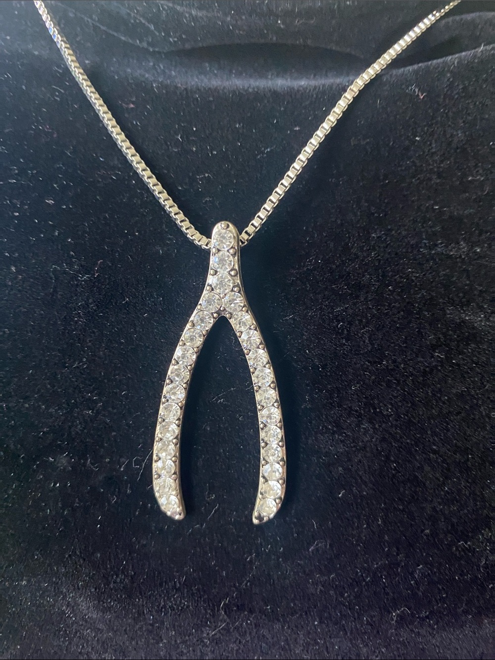 Silver Crystal Wishbone Pendant Necklace - Women Jewelry unisex
